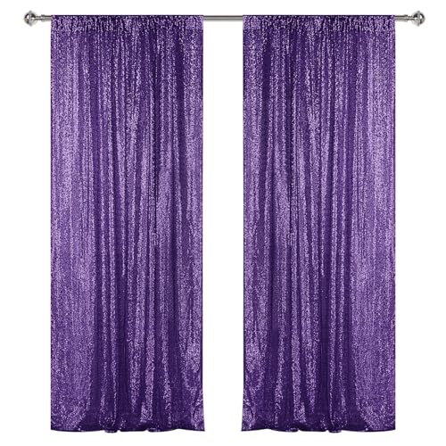 Sugargirl Purple Sequin Backdrop Curtain 2 Panels 2FTx8FT Glitter Purple Background Drapes Sparkle Photography Backdrop for Party Wedding Birthday Wall Decoration - Image 1