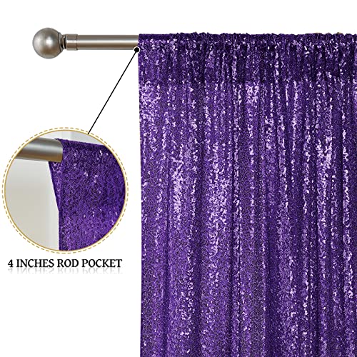 Sugargirl Purple Sequin Backdrop Curtain 2 Panels 2FTx8FT Glitter Purple Background Drapes Sparkle Photography Backdrop for Party Wedding Birthday Wall Decoration - Image 4
