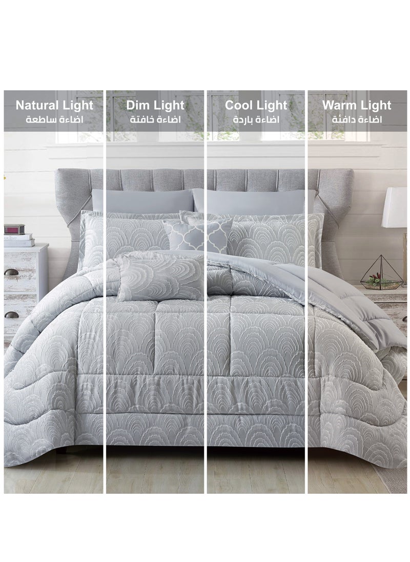 Donetella Hotel Bedding Comforter Set King Size 8-Pcs Luxury And Stylish Quilted Comforter With Brushed Microfiber And Soft Down Alternative Filling,Oxford Grey  - Image 4