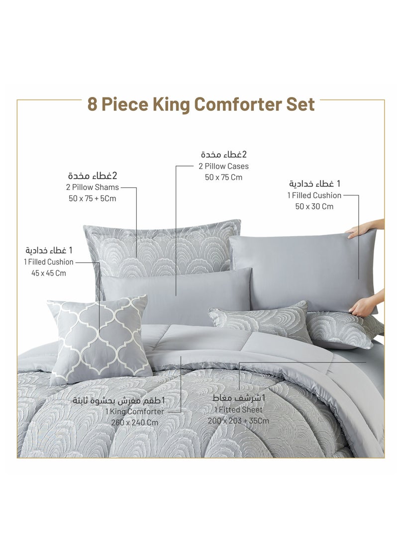 Donetella Hotel Bedding Comforter Set King Size 8-Pcs Luxury And Stylish Quilted Comforter With Brushed Microfiber And Soft Down Alternative Filling,Oxford Grey  - Image 5
