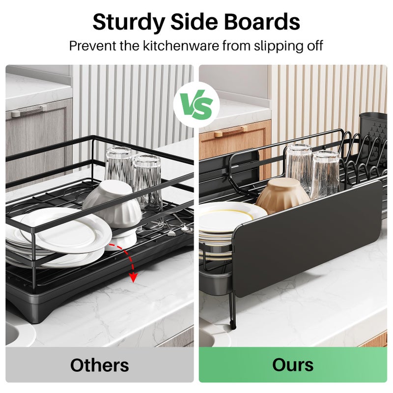 SNTD Dish Drying Rack - Large Dish Racks for Kitchen Counter, Expandable Dish Drainers with Cutlery Holder Stainless Steel Rustproof, Black - Image 5