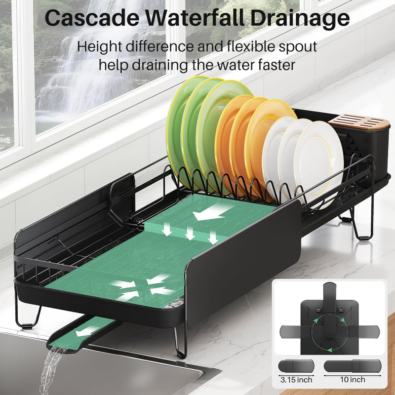 SNTD Dish Drying Rack - Large Dish Racks for Kitchen Counter, Expandable Dish Drainers with Cutlery Holder Stainless Steel Rustproof, Black - Image 4