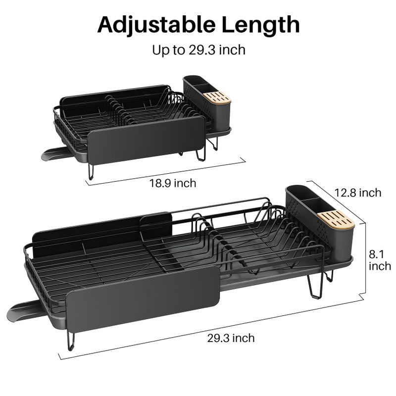 SNTD Dish Drying Rack - Large Dish Racks for Kitchen Counter, Expandable Dish Drainers with Cutlery Holder Stainless Steel Rustproof, Black - Image 2