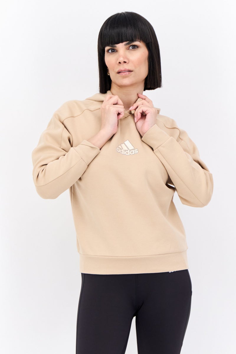Adidas Women Sportswear Fit Long Sleeves Outdoor Ust Hoodie, Tan  - Image 1