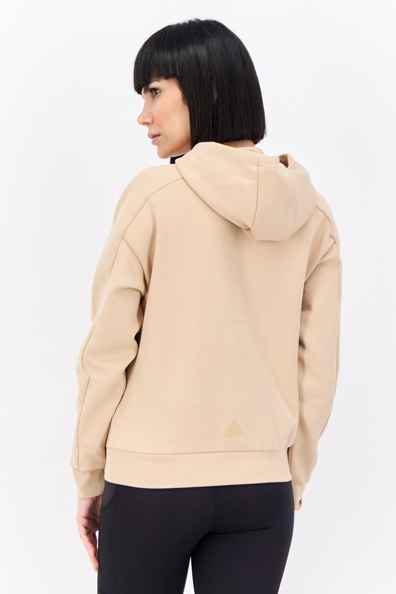 Adidas Women Sportswear Fit Long Sleeves Outdoor Ust Hoodie, Tan  - Image 3
