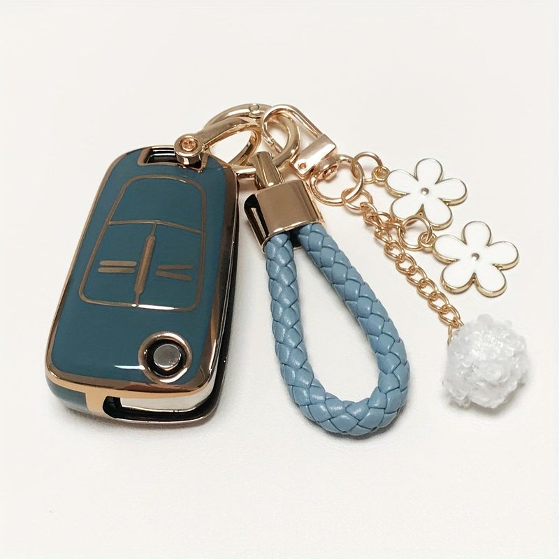 Red TPU Flip Folding Car Key Case With Keychain Fit For Opel Vauxhall Corsa Astra Vectra Signum - Image 3