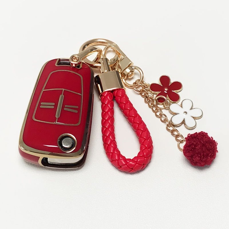 Red TPU Flip Folding Car Key Case With Keychain Fit For Opel Vauxhall Corsa Astra Vectra Signum - Image 4