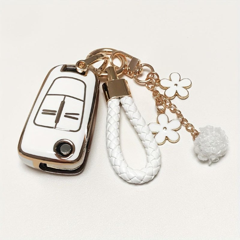 Red TPU Flip Folding Car Key Case With Keychain Fit For Opel Vauxhall Corsa Astra Vectra Signum - Image 5
