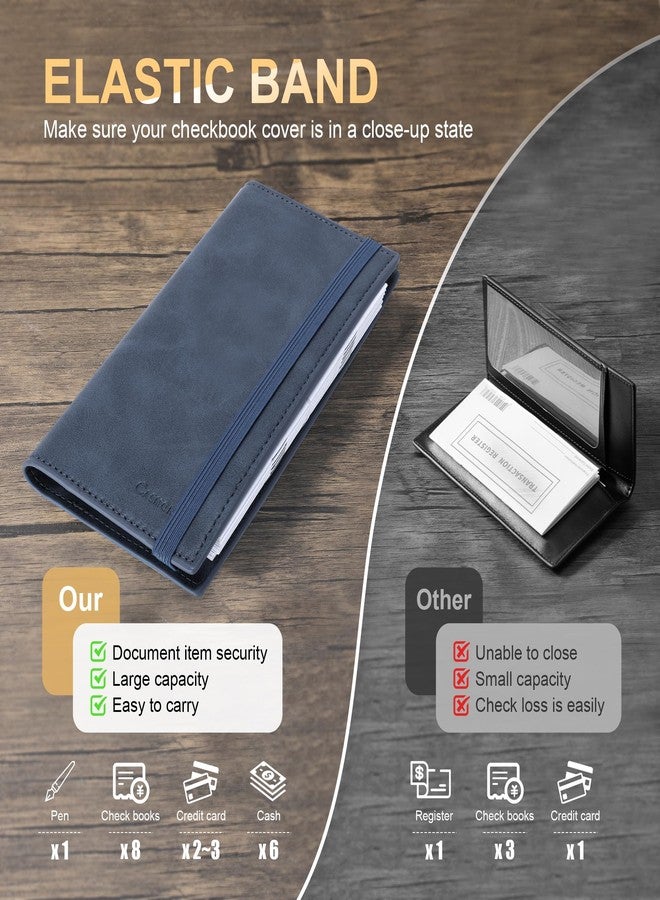 CASMONAL Checkbook Covers for Personal Checkbook Holder RFID Premium Vegan Leather Checkbook Cover for Duplicate Checks, Blue, Standard, Classic - Image 3