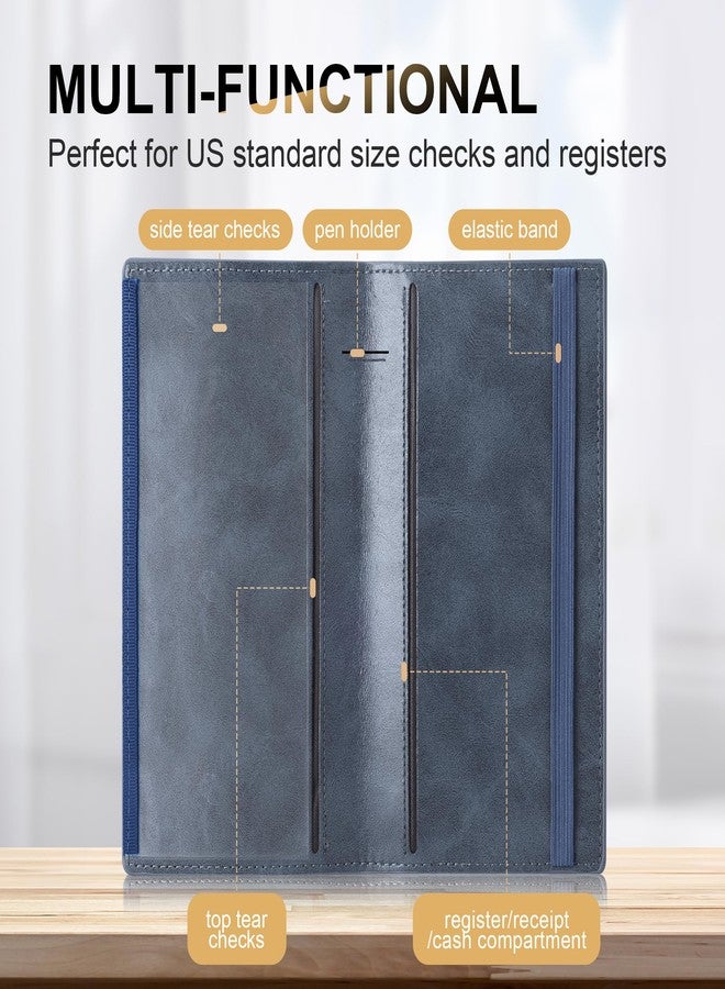 CASMONAL Checkbook Covers for Personal Checkbook Holder RFID Premium Vegan Leather Checkbook Cover for Duplicate Checks, Blue, Standard, Classic - Image 2