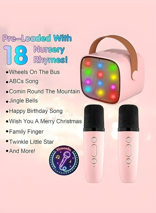 جهاز كاريوكي صغير للأطفال مع 2 ميكروفونات لاسلكية ومكبر صوت بلوتوث و18 أغنية محملة مسبقًا وهدايا عيد ميلاد مع أضواء ملونة (وردي) - Image 5