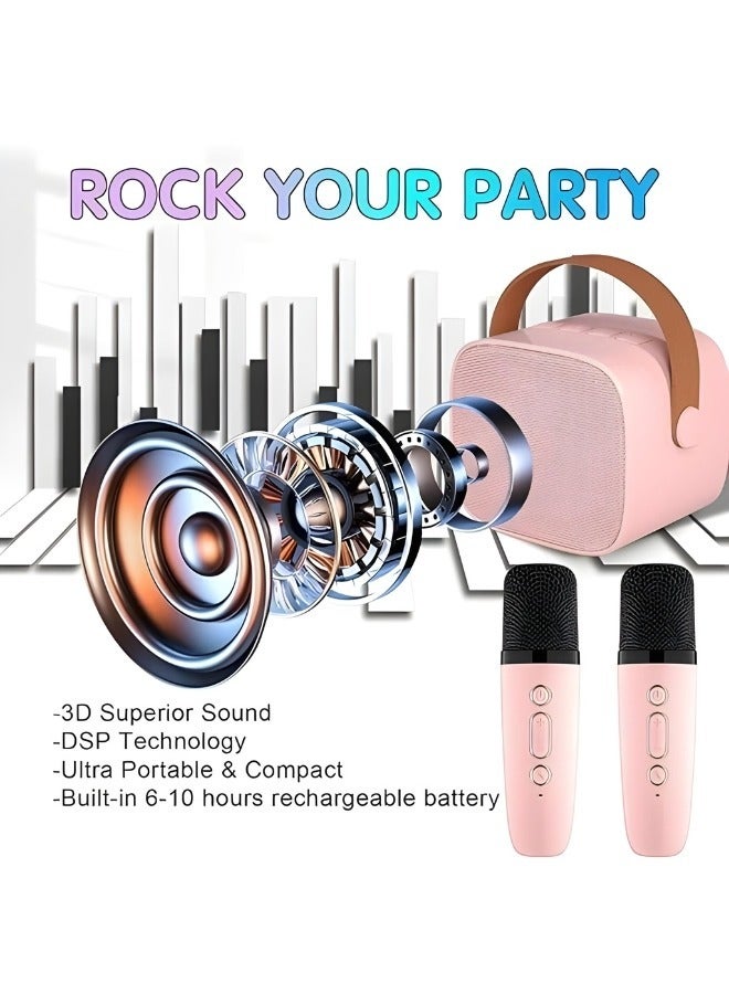 جهاز كاريوكي صغير للأطفال مع 2 ميكروفونات لاسلكية ومكبر صوت بلوتوث و18 أغنية محملة مسبقًا وهدايا عيد ميلاد مع أضواء ملونة (وردي) - Image 3