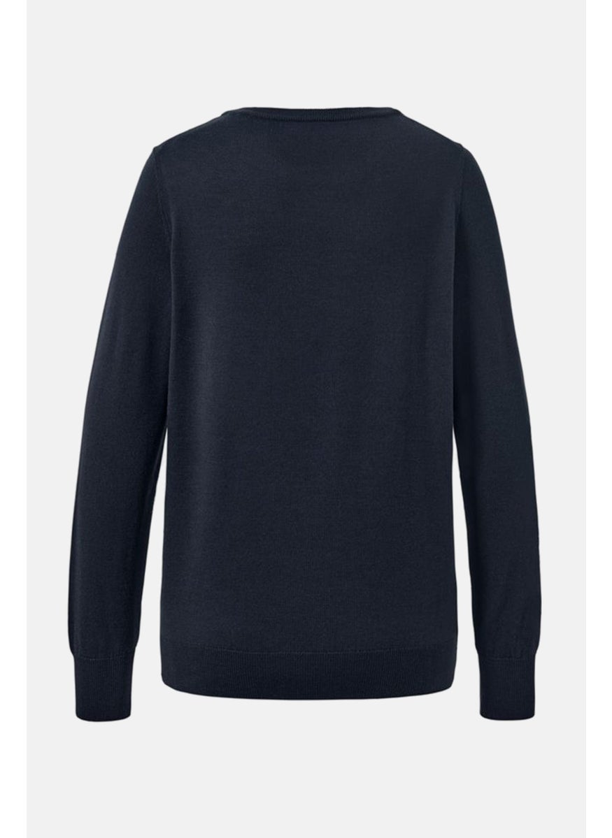 Tchibo Women Round Neck Knitted Sweater, Navy Blue  - Image 3