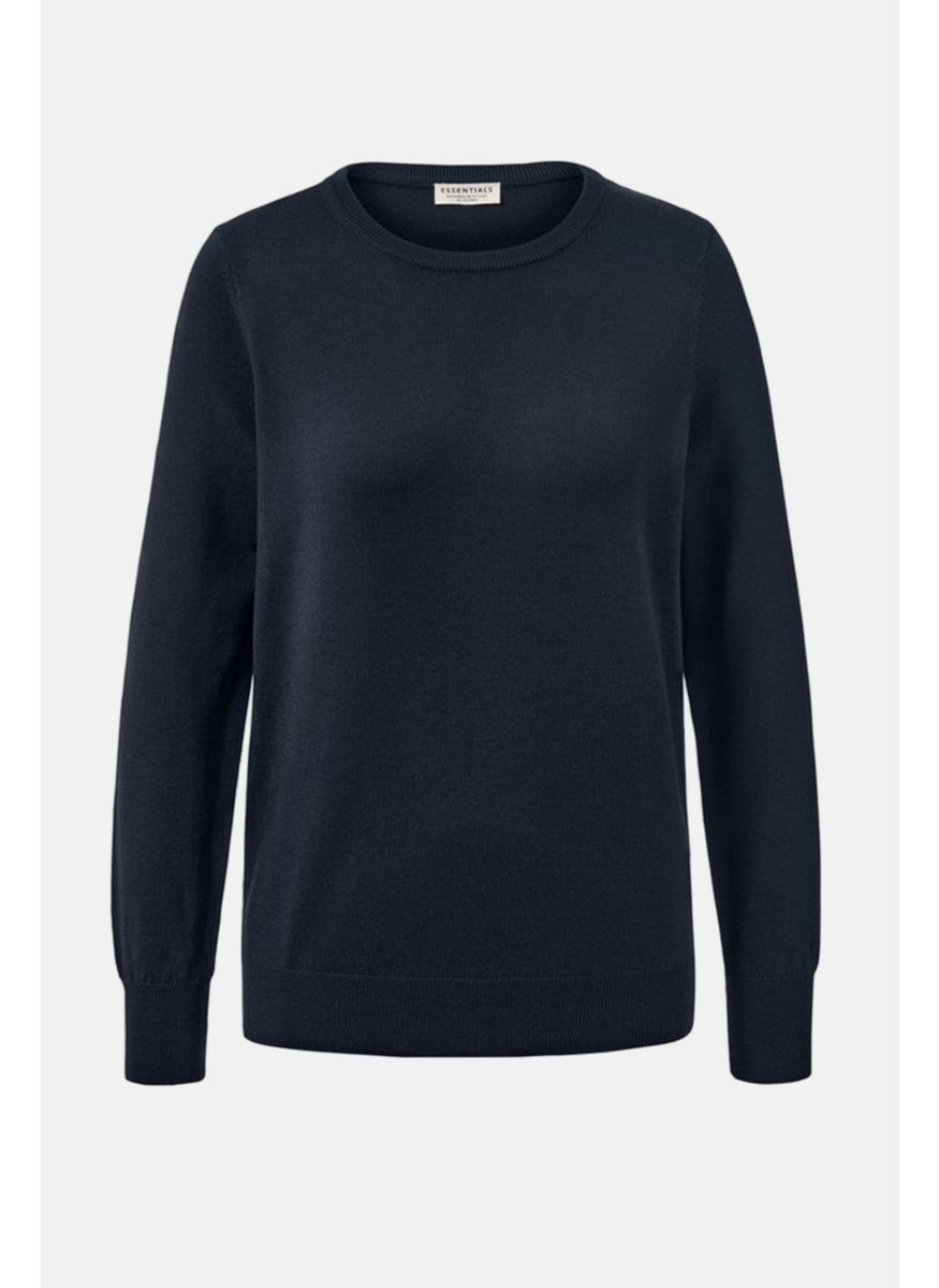 Tchibo Women Round Neck Knitted Sweater, Navy Blue  - Image 2
