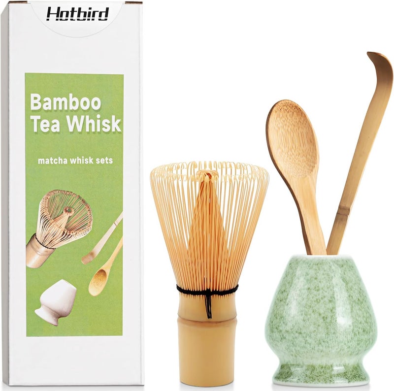 Hotbird 4 Pcs Matcha Whisk Set - Bamboo Matcha Whisk, Holder, Scoop, Spoon - Traditional Japanese Tea Ceremony - Matcha Green Tea Accessories - Image 1