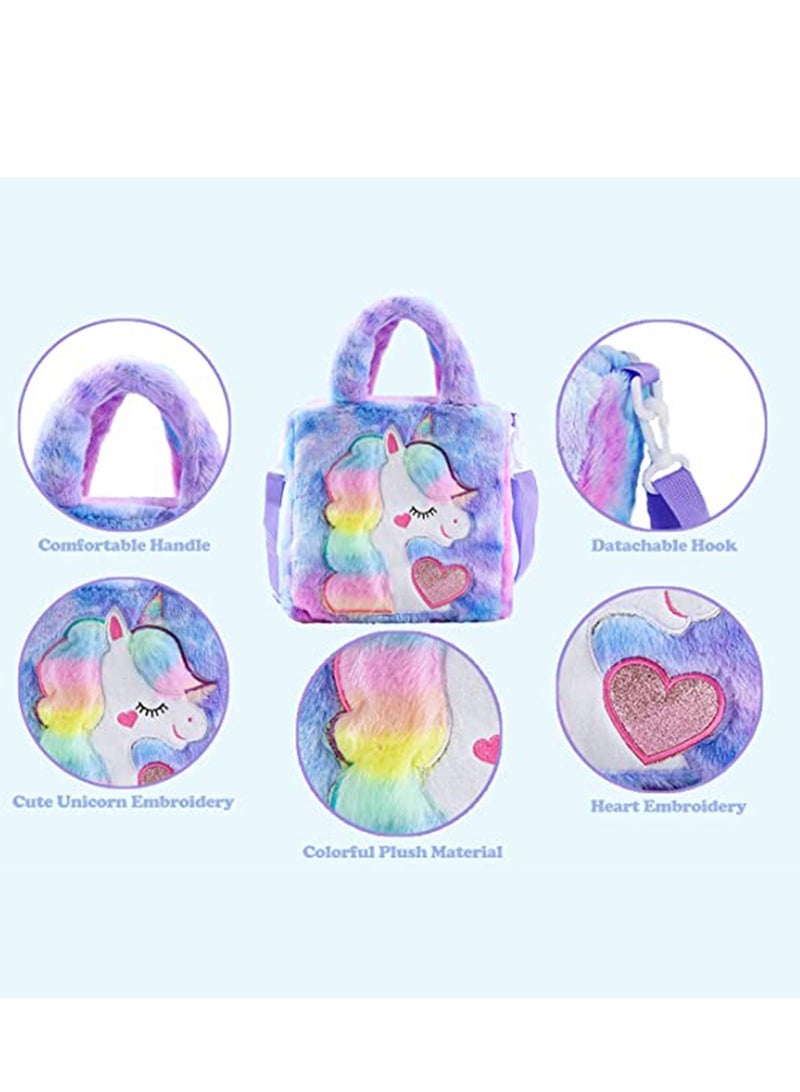 Excefore Kids Crossbody Handbags Colorful Unicorn Tote Adjustable Shoulder Strap Bag Plush Large Capacity Cute Unicorn Crossbody Purse Girls Birthday Gift 1-6 Years - Image 3