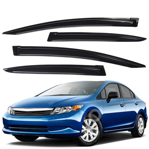 Lightronic Extra Durable OutsideMount Auto Vent Window Visor Fits 20122015 Honda Civic Sedan UV Protection Rain Guard Original Wind Deflector NoDrill Easy Install Dark Smoke 4Pcs