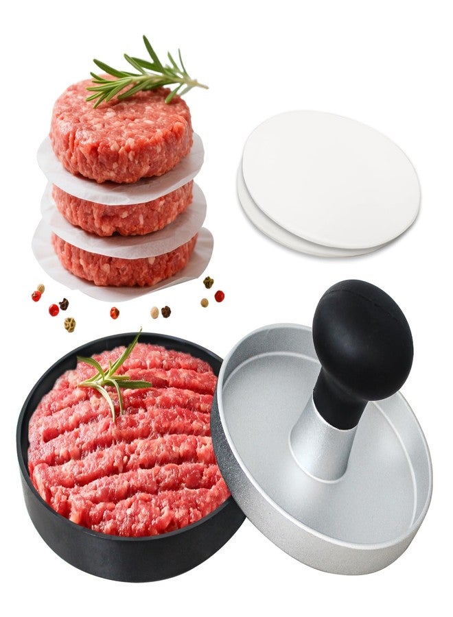FCCUM Burger Press Patty Maker Stainless Steel Hamburger Patty Press Mold Wood Handle Non-Stick with 100 Patty Papers,BBQs, and Cooking – Perfect for Flattening Patties and Searing Juicy Burgers - Image 1
