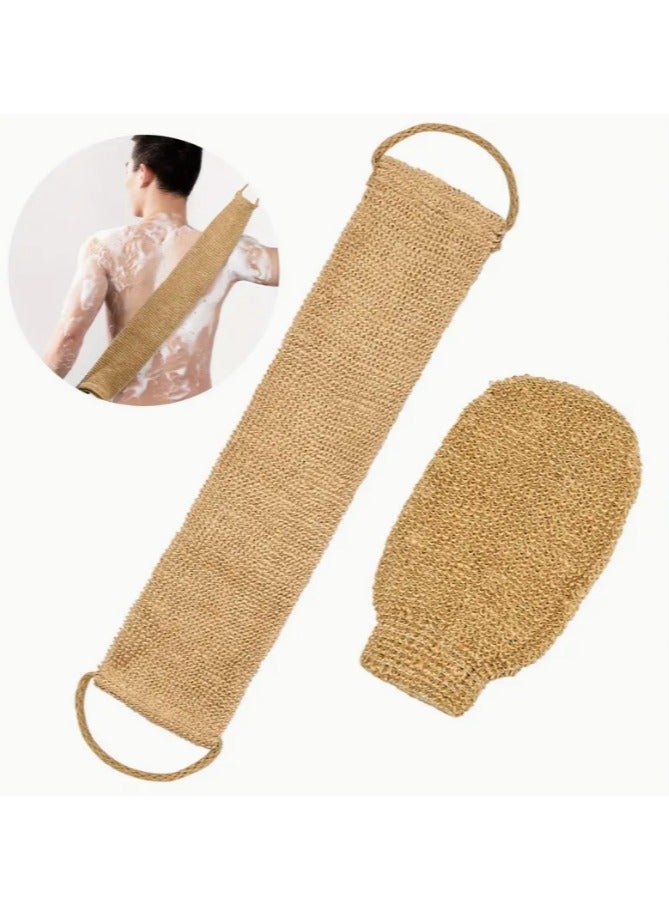 Exfoliating Gloves in Jute and Washing Strap with Jute Back, Exfoliating Sponge Back, Natural Exfoliating Gloves for Bathing the Back Body and Face Women and Men - Image 1