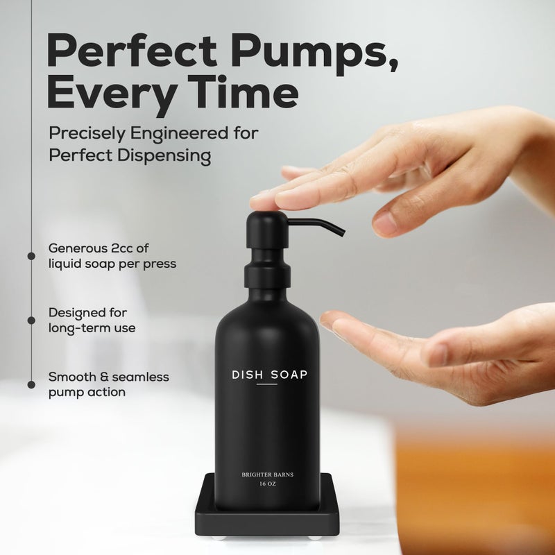 Brighter Barns Black Glass Hand and Dish Soap Dispenser Set by Brighter Barns - Kitchen Soap Dispenser Set with Tray for Home, Airbnb, Vacation Rental, Gift - Minimalist Home Decor, Modern Kitchen Decor (Black) - Image 4