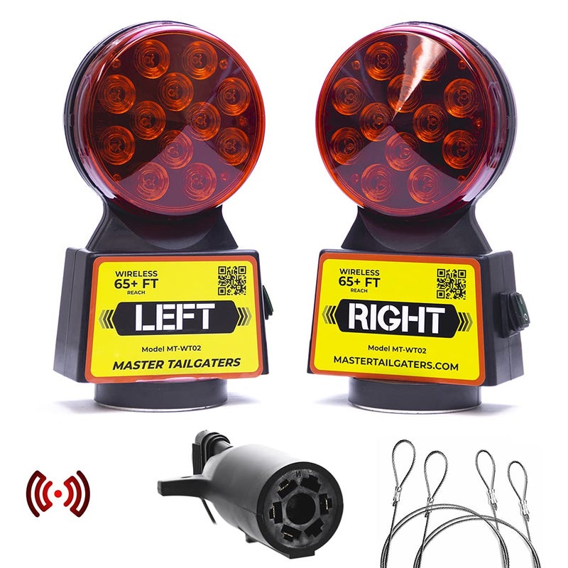 Master Tailgaters Wireless Trailer Tow Lights  Multi Functional Signal Lights  Sturdy Magnetic Mount  65 Feet Range  7 Pin Flat Connection  Safety Straps Included