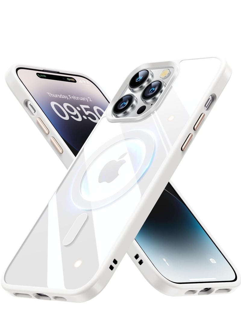 Generic Built in Magnets Compatible with MagSafe Clear Hard PC Back Cover Soft TPU Frame Shockproof Protective Slim Bumper Case for iPhone 15 Pro Max white  - Image 2