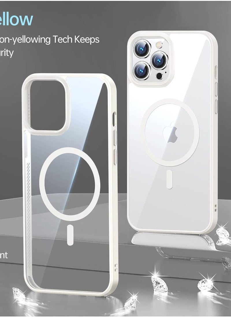 Generic Built in Magnets Compatible with MagSafe Clear Hard PC Back Cover Soft TPU Frame Shockproof Protective Slim Bumper Case for iPhone 15 Pro Max white  - Image 3