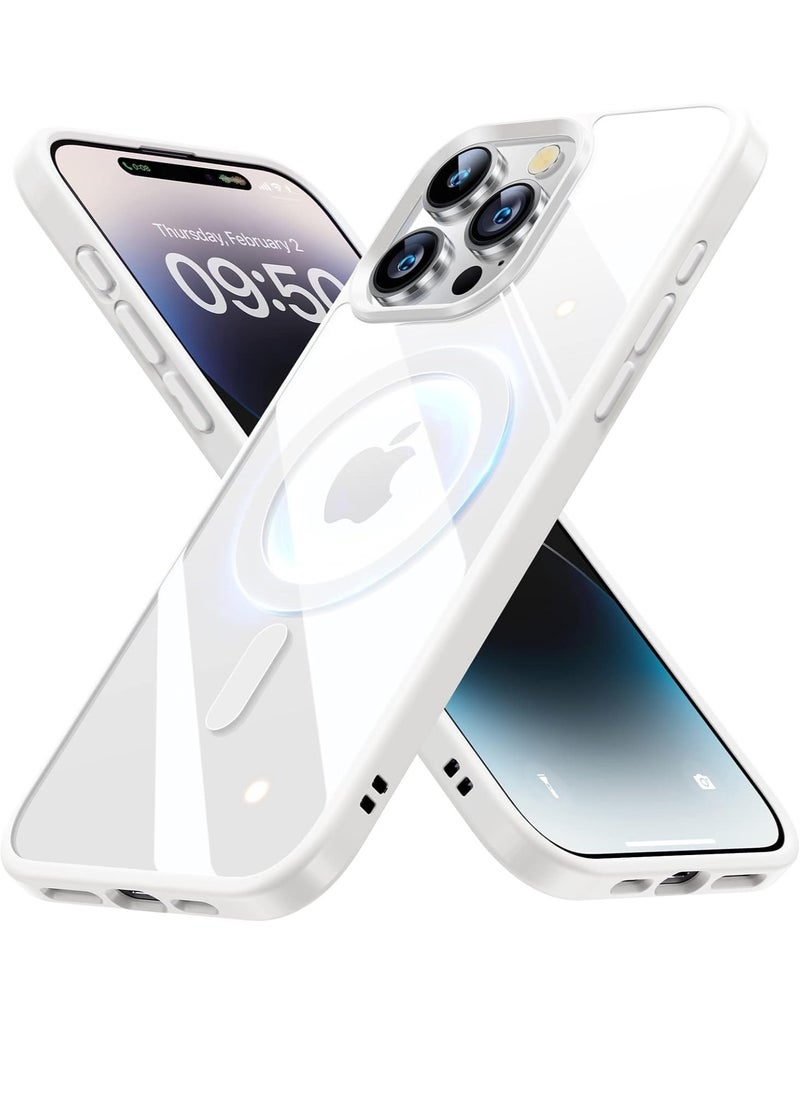 Generic Built in Magnets Compatible with MagSafe Clear Hard PC Back Cover Soft TPU Frame Shockproof Protective Slim Bumper Case for iPhone 15 Pro Max white  - Image 1