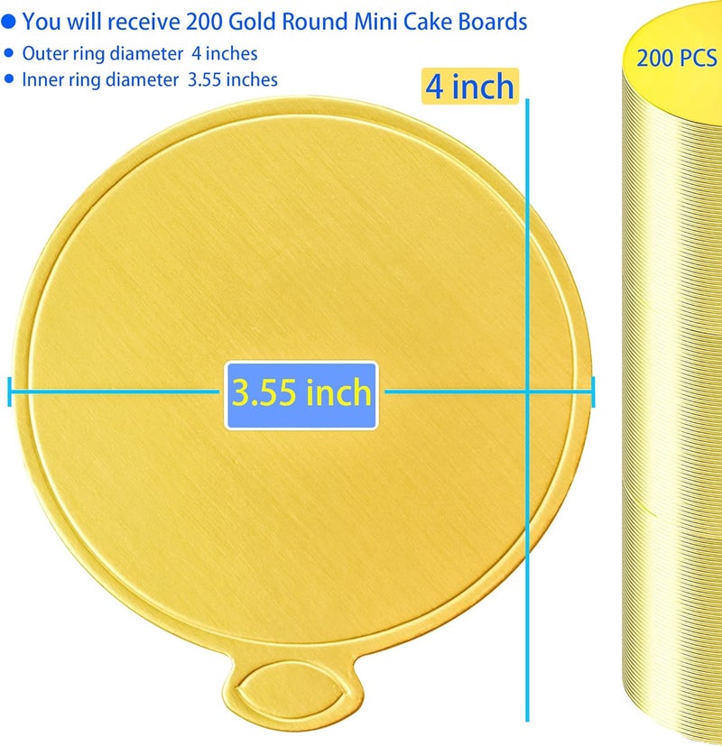 MotBach 200 Pcs Round Golden Cardboard, 3.5 Inch Round Mini Cake Boards, Mousse Cake Base, Cake Paper Board, Circle Patries Cardboard, Cupcake Base Display, Dessert Board - Image 2