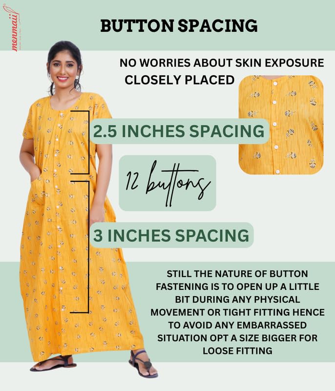 MENMAII Full Length [L-4XL] - Women's Full Open/Front Buttoned Multipurpose Nighty for Pregnancy/Elderly/Patient/Feeding/Hospital Purpose Nighty [a Kind of Adaptive Clothing] -[Mustard_XL] - Image 2