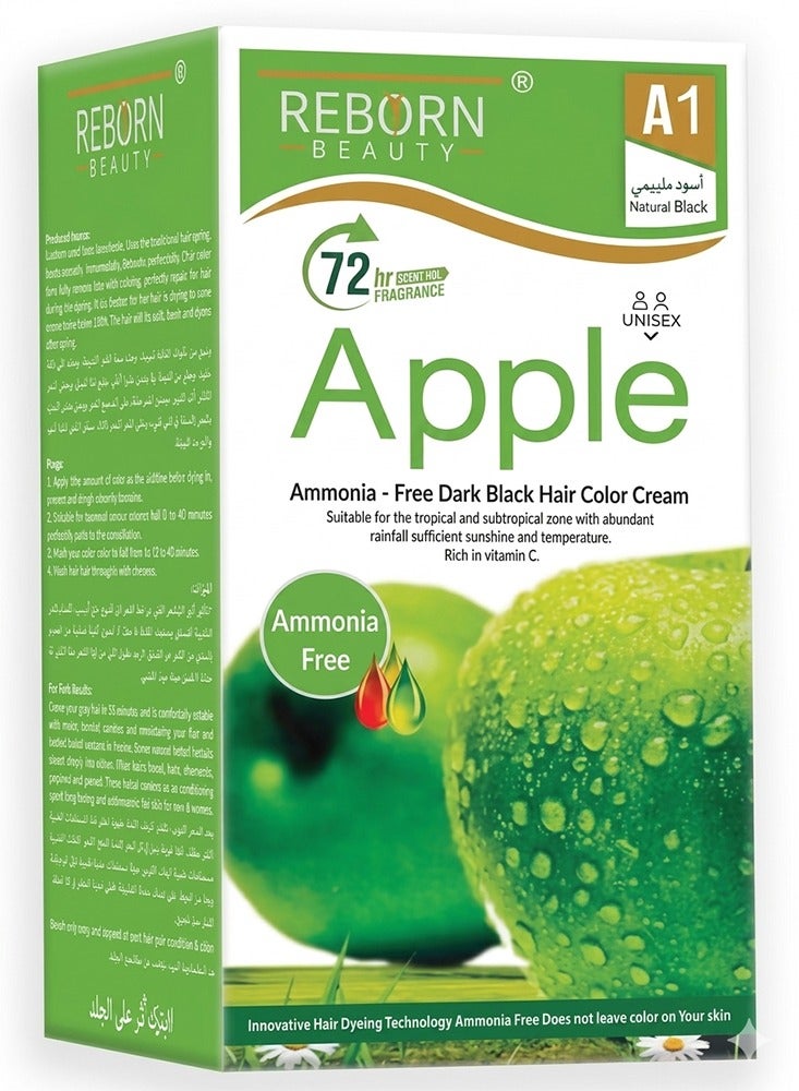Apple Ammonia-Free Dark Black Hair Color Cream (Natural Black A1)