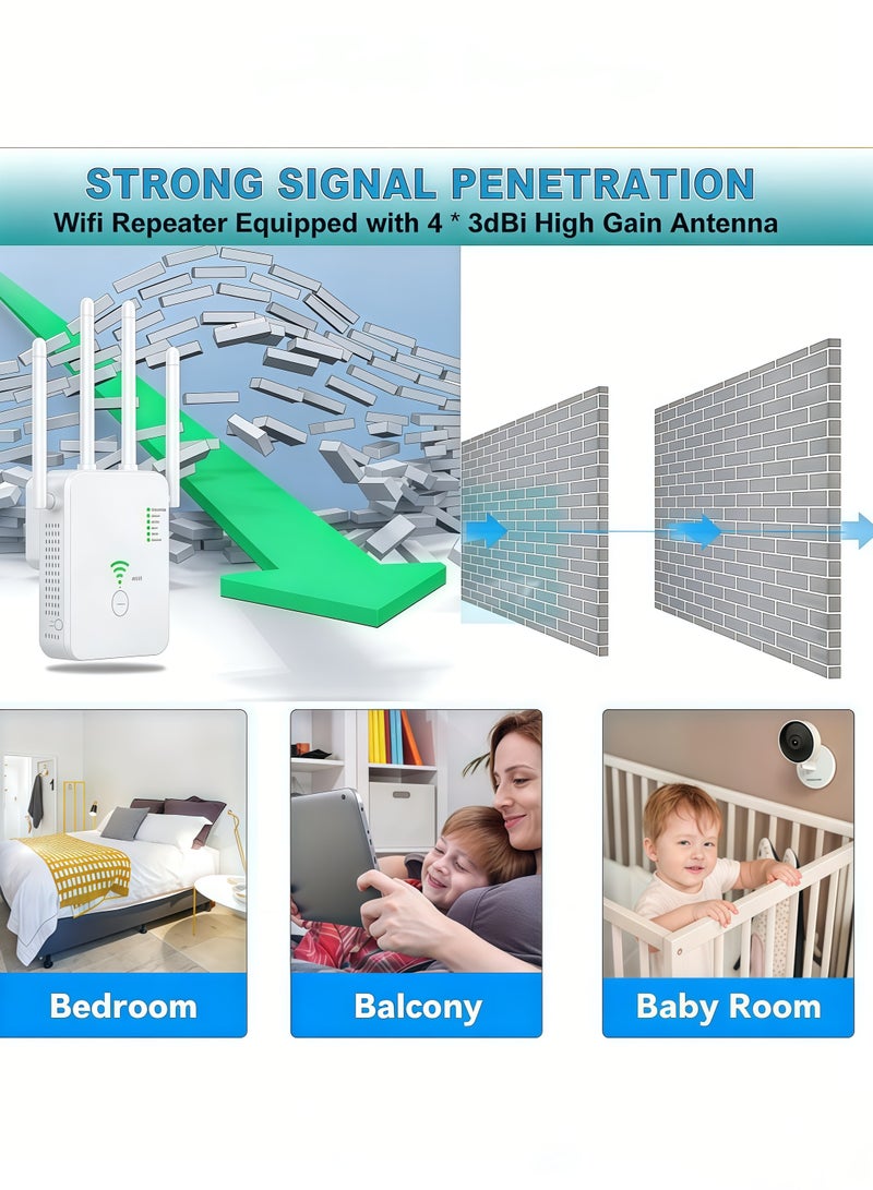 جهاز مقوي إشارة واي فاي لاسلكي بسرعة 300 ميجابت في الثانية، يعمل على نطاق 2.4 جيجاهرتز، مزود بأربع هوائيات لتعزيز الإشارة اللاسلكية، موسع نطاق جهاز التوجيه للإنترنت، تغطية كاملة بزاوية 360 درجة - أبيض. - Image 5