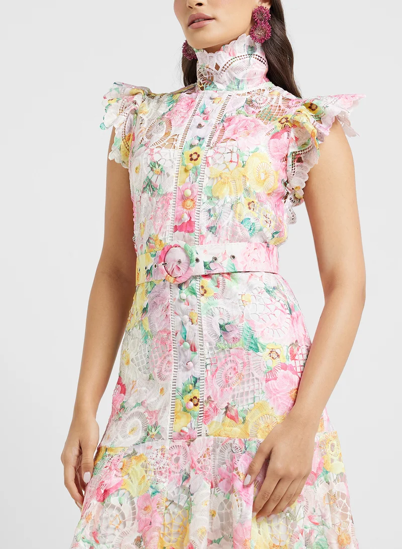 ELLA Floral Lace Midi Dress
