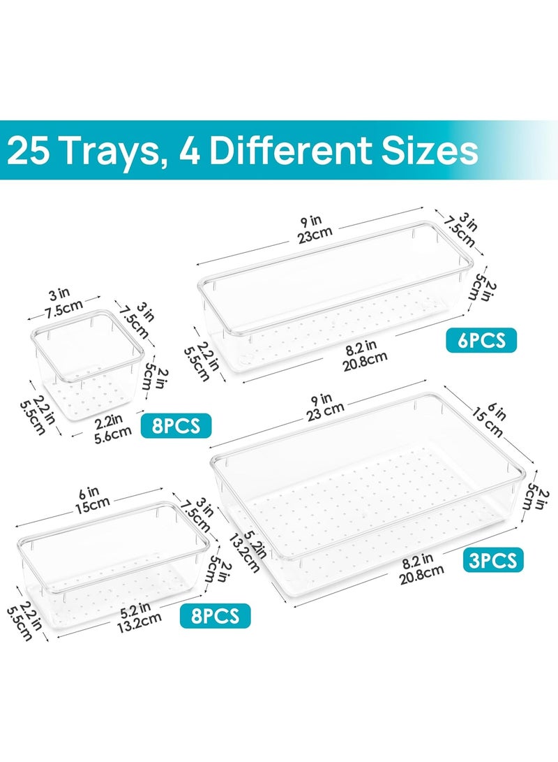 ZIMNEST Plastic Drawer Organizers Set 25 PCS Thickened High Clarity Non Slip Pads 4 Sizes Versatile Storage Trays for Bathroom Vanity Makeup Kitchen Bedroom Office Daily Use - Image 3
