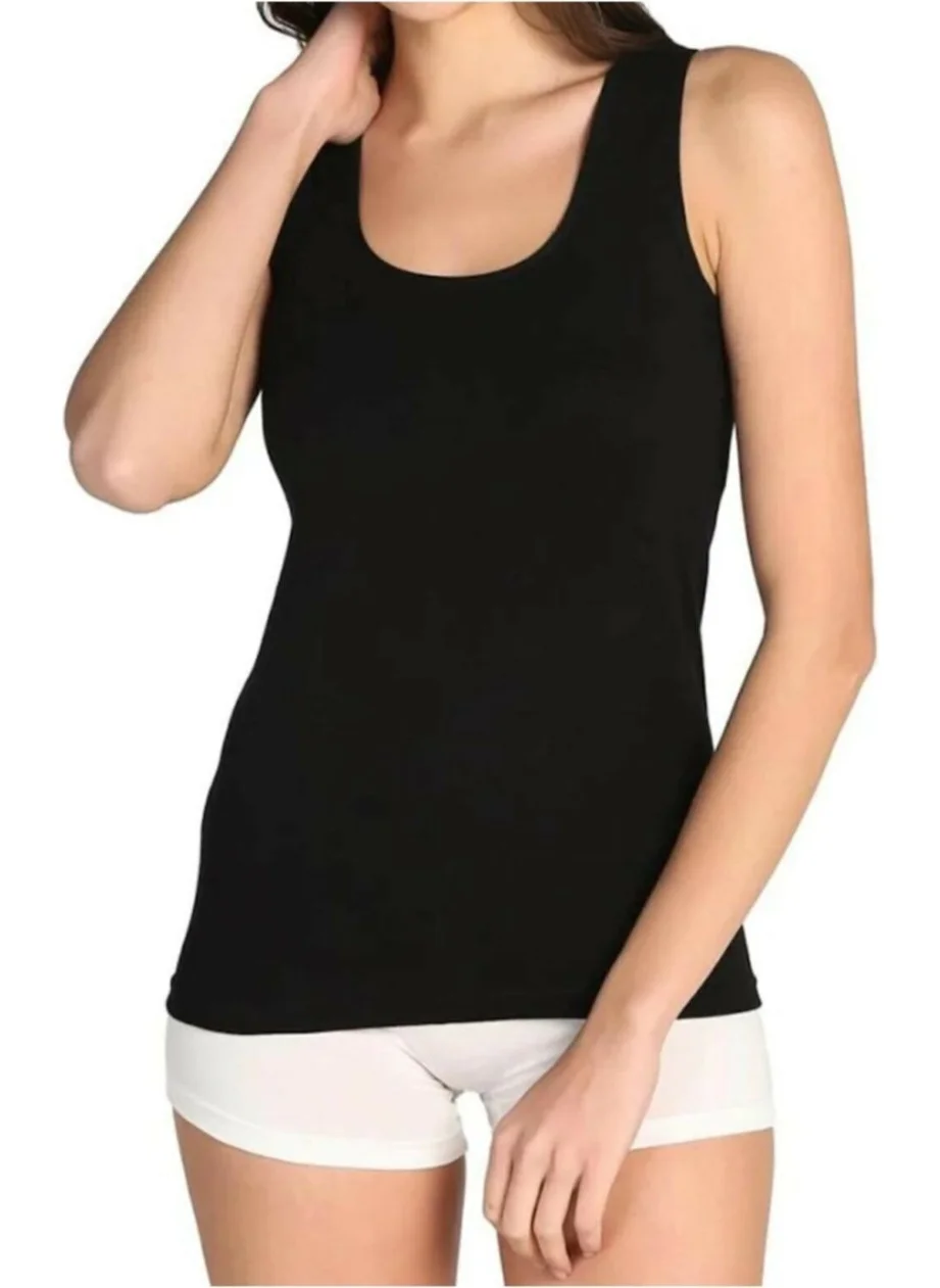 Tutku 3 Pieces Black Color Rib Thick Strap Singlet