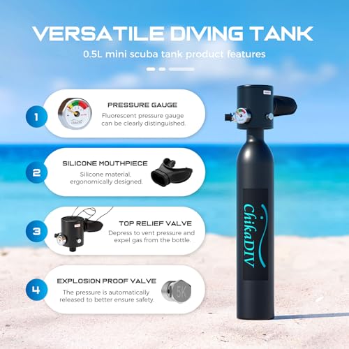 CHIKADIV Mini Scuba Tank 0.5l, Lung Tank for Snorkeling Diving, Breath Lung Tank Gear Underwater Equipment for Diving Practice, Emergency Rescue, Underwater Recreation (A Black) - Image 5
