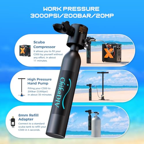 CHIKADIV Mini Scuba Tank 0.5l, Lung Tank for Snorkeling Diving, Breath Lung Tank Gear Underwater Equipment for Diving Practice, Emergency Rescue, Underwater Recreation (A Black) - Image 3