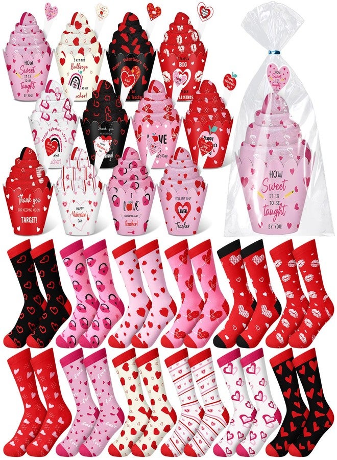 Jeere 12 Pairs Valentines Day Cupcake Socks for Teachers Valentine's Day Fuzzy Gifts for Women DIY Slipper Socks for Valentine Teacher Appreciation Gifts - Image 1