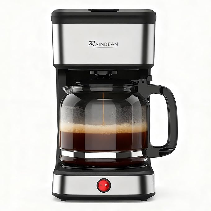 RAINBEAN 12-Cup Drip Coffee Maker,Home/Office Coffee Brewing Machine with Removable Filter,Glass Carafe and Heated Base,Black & Stainless Steel - Image 1