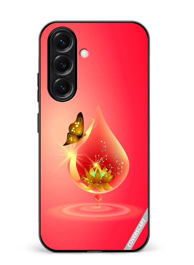 VR CREATIVE Protective Case Cover For Samsung Galaxy S25 Plus Golden Butterfly Red Waterdrop Design Multicolour