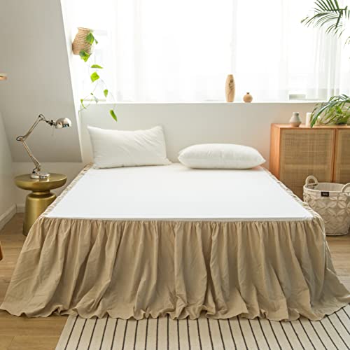 BISELINA French Linen Bed Skirt with Pleated Frills 18-Inch Tailored Drop Natural Flax Cotton Blend Dust Ruffle Soft Cozy Farmhouse Bedding (18" Queen, Ruffle Linen) - Image 5
