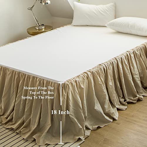 BISELINA French Linen Bed Skirt with Pleated Frills 18-Inch Tailored Drop Natural Flax Cotton Blend Dust Ruffle Soft Cozy Farmhouse Bedding (18" Queen, Ruffle Linen) - Image 4