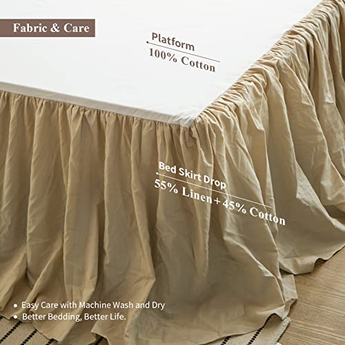 BISELINA French Linen Bed Skirt with Pleated Frills 18-Inch Tailored Drop Natural Flax Cotton Blend Dust Ruffle Soft Cozy Farmhouse Bedding (18" Queen, Ruffle Linen) - Image 3