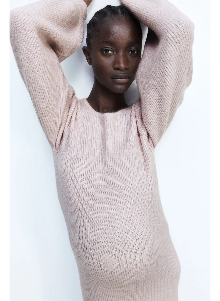 اتش اند ام Mama Balloon-Sleeved Rib-Knit Dress