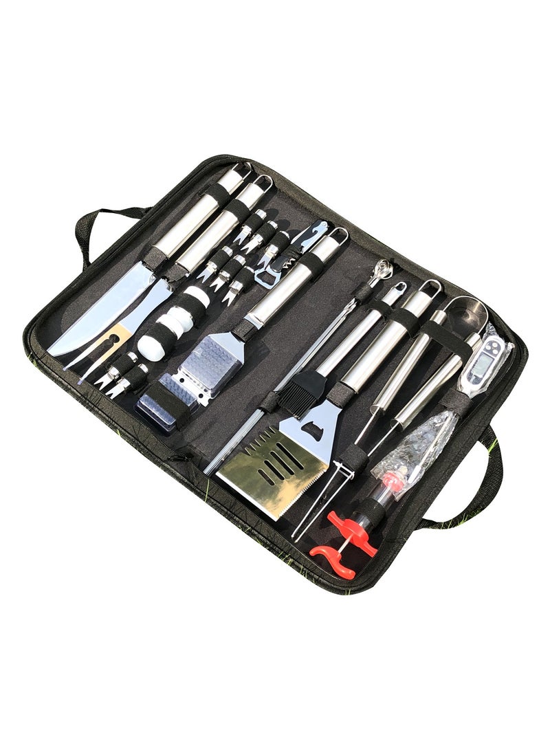 AFT Complete 24-Piece Stainless Steel BBQ Grill Tool Set with Digital Thermometer, Meat Injector, Skewers, Corn Holders, and Full Grilling Accessories Kit in a Portable Carrying Bag. - Image 5