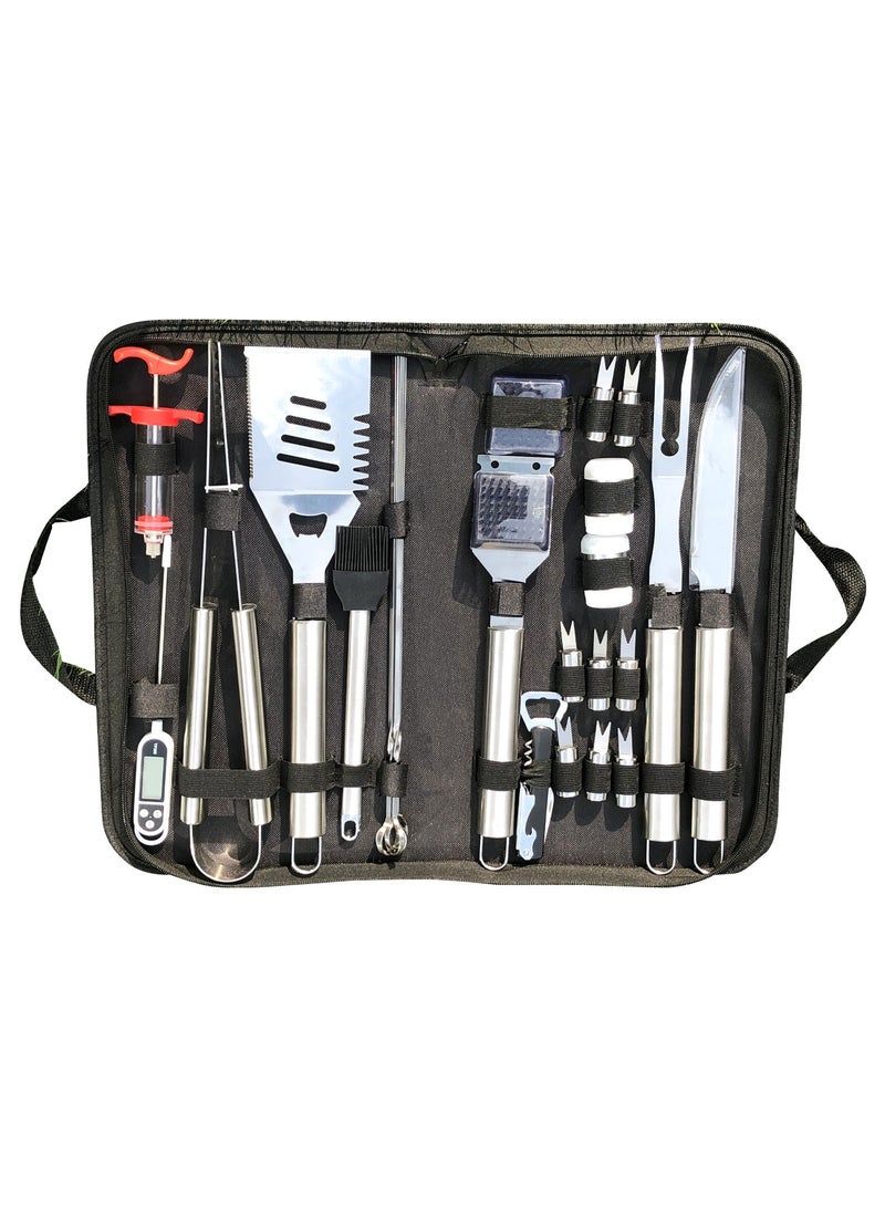 AFT Complete 24-Piece Stainless Steel BBQ Grill Tool Set with Digital Thermometer, Meat Injector, Skewers, Corn Holders, and Full Grilling Accessories Kit in a Portable Carrying Bag. - Image 4