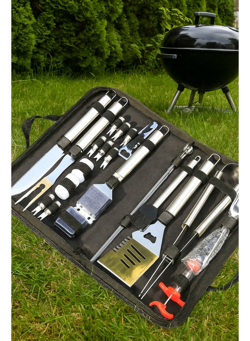AFT Complete 24-Piece Stainless Steel BBQ Grill Tool Set with Digital Thermometer, Meat Injector, Skewers, Corn Holders, and Full Grilling Accessories Kit in a Portable Carrying Bag. - Image 2