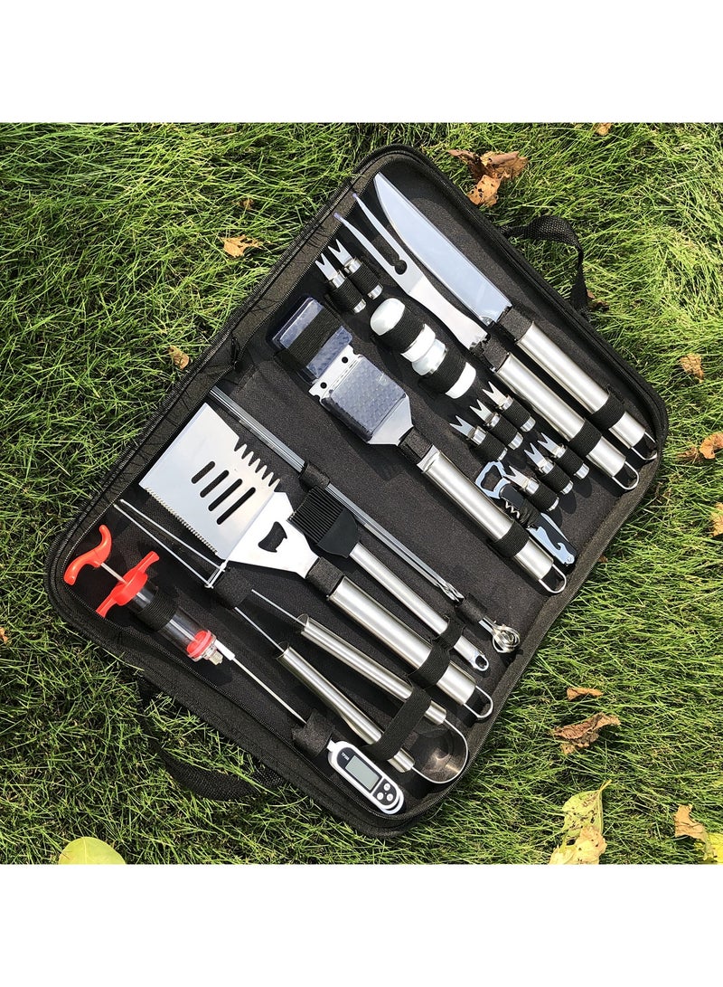 AFT Complete 24-Piece Stainless Steel BBQ Grill Tool Set with Digital Thermometer, Meat Injector, Skewers, Corn Holders, and Full Grilling Accessories Kit in a Portable Carrying Bag. - Image 3