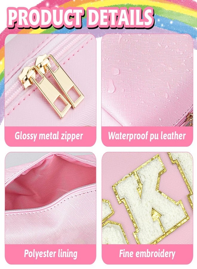 Gosuoa Preppy Patch Makeup Bag, Smile Lightning Heart PU Leather Portable Waterproof Preppy Cosmetic Bag, Daily Use Cute Travel Toiletry Bag for Women Girls, Pink SKIN, Preppy Patch - Image 3