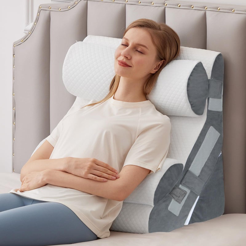 MEGCXIT 4PCS Bed Wedge Pillow for Headboard, Adjustable Wedge Pillow for Sleep Apnea, 23â€ Wide Triangle Pillow Wedge Set for After Surgery, Acid Reflux Relief, Snoring, Neck&Back Support, White/Grey - Image 1